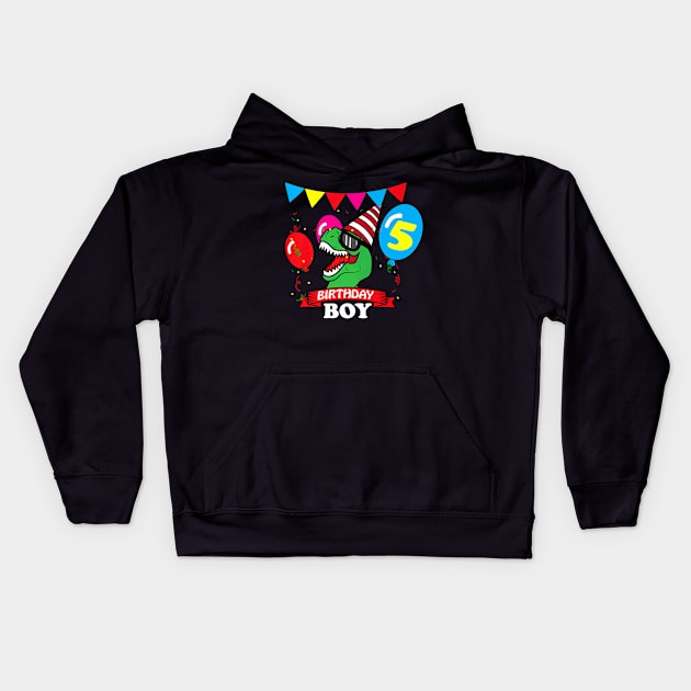 Rex 5th Dinosaur Kids Hoodie by Brothers With Ax Sticks